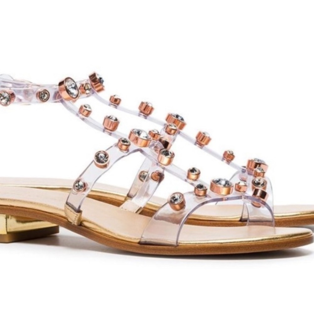 Sophia Webster Dina Flat Sandal Gold Silver rhinestone jelly Sz 39 NEW w/ box - Picture 3 of 16